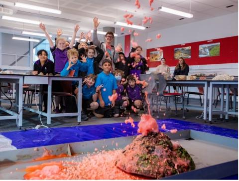 Children's University students from Christchurch schools with author Ben Kennedy during a school visit