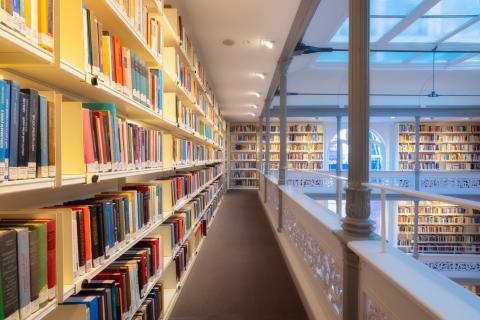 Shelves of books in a library