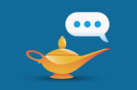 A magic lamp with a speech bubble