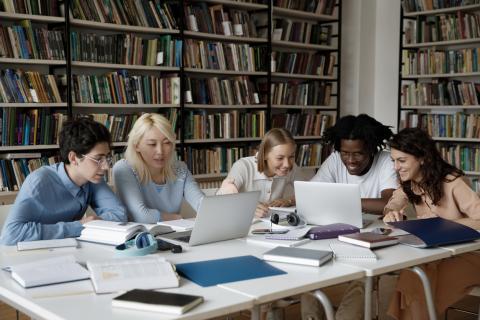 Students working together in the library