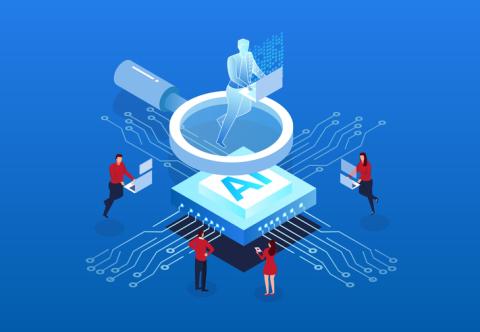 An illustration of various employees tapping into AI
