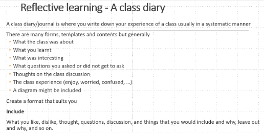 Reflective learning - a class diary