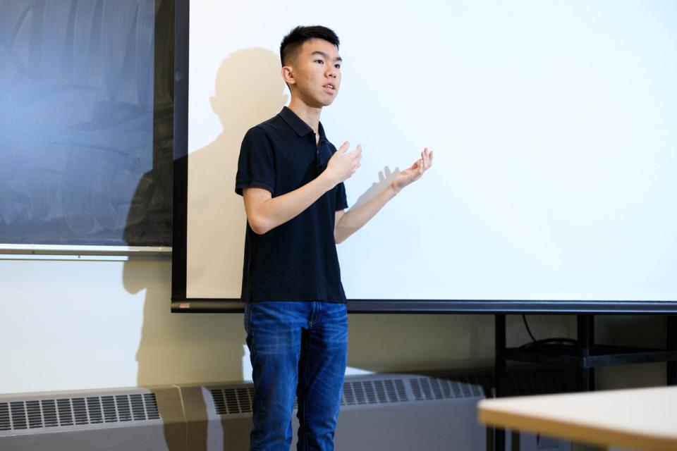 A student giving a presentation in class