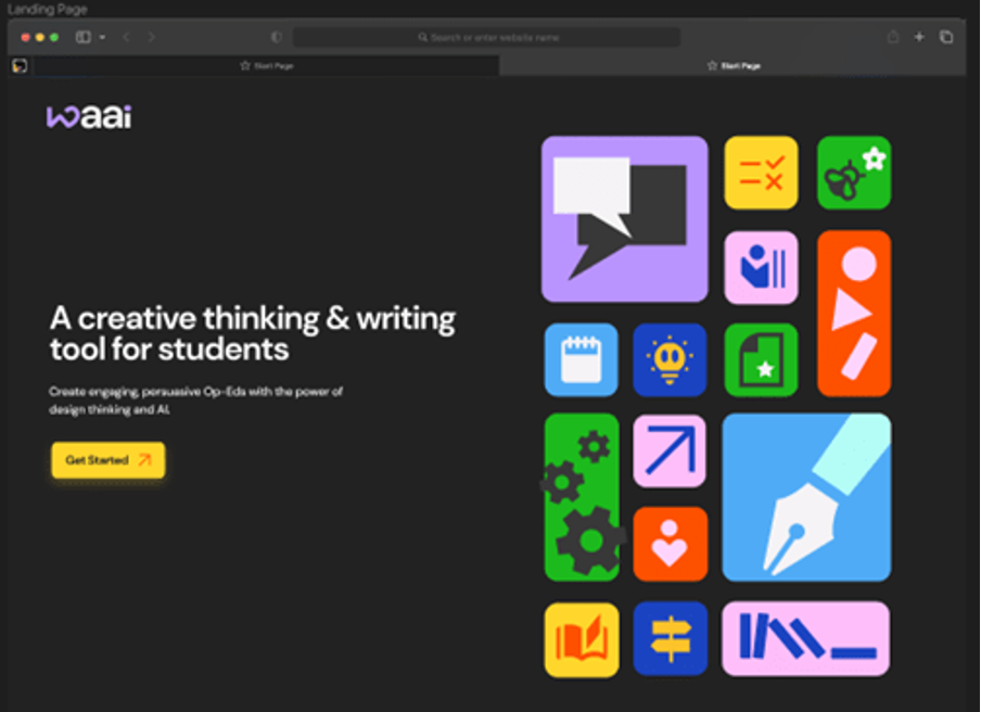 Waai writing assistant app landing page