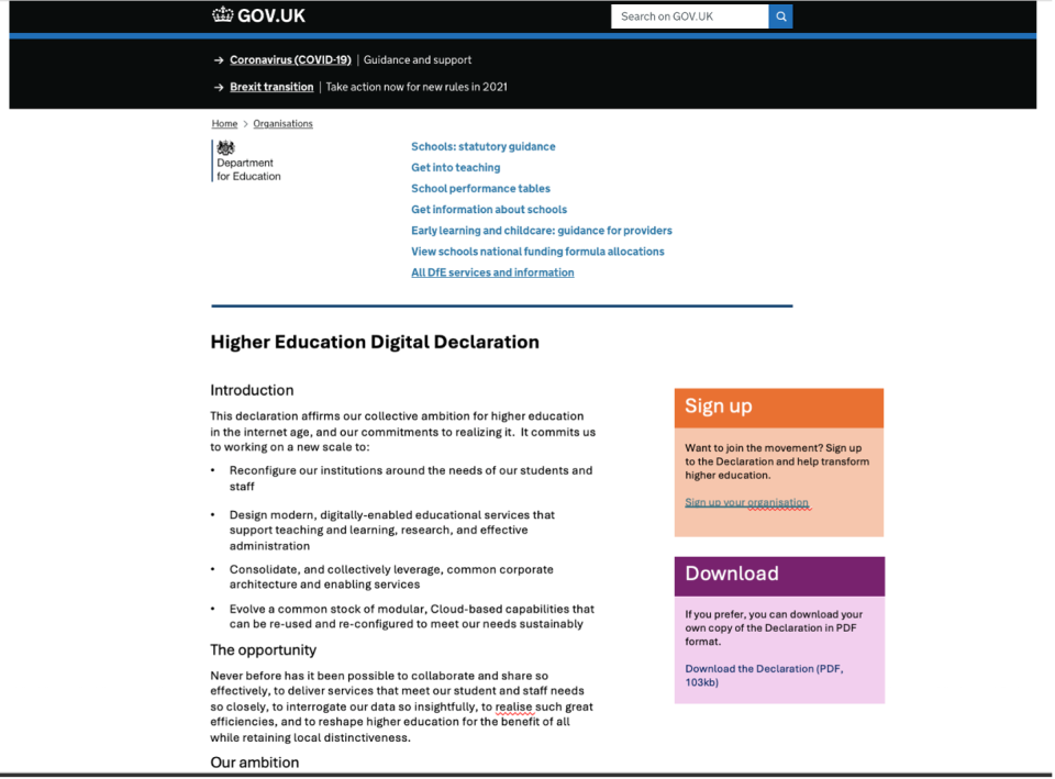 Mock-up of a possible higher education digital declaration