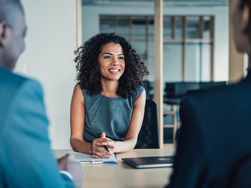 Candidate speaks at a job interview