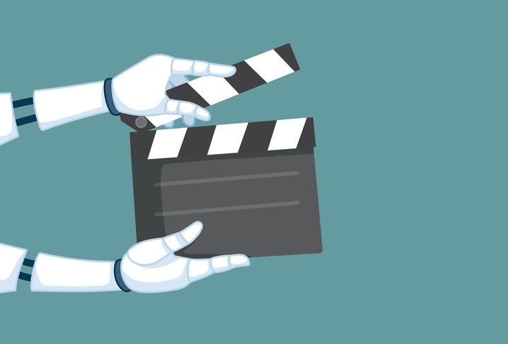 An illustration of a robot operating a clapperboard