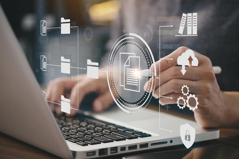 Laptop, data management concept