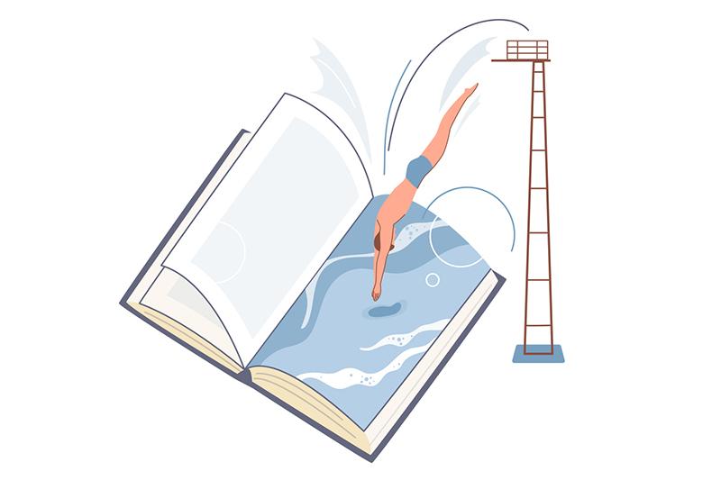 Dive into a book illustration