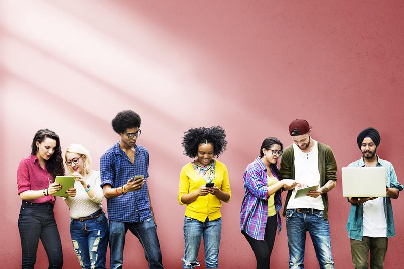 Diverse group of students on social media