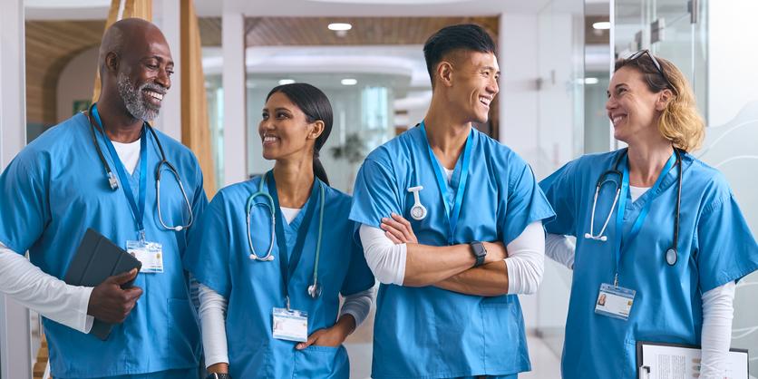 Medical staff laugh together