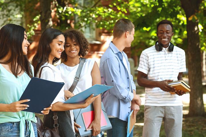 Students gather on campus for the first time