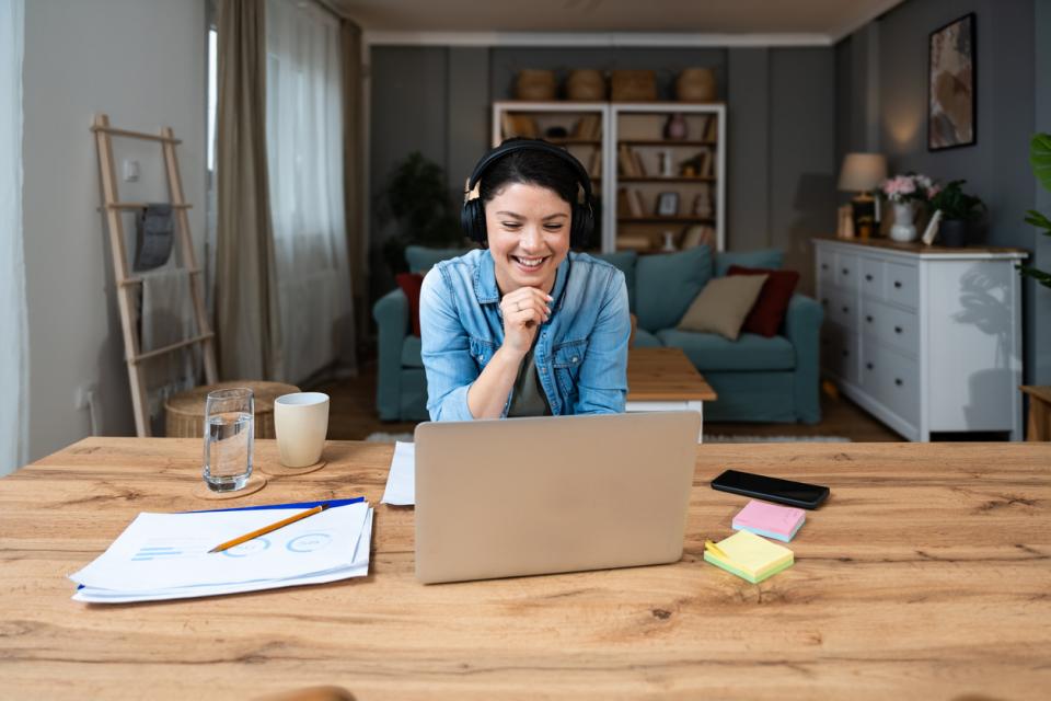 A student working on her laptop