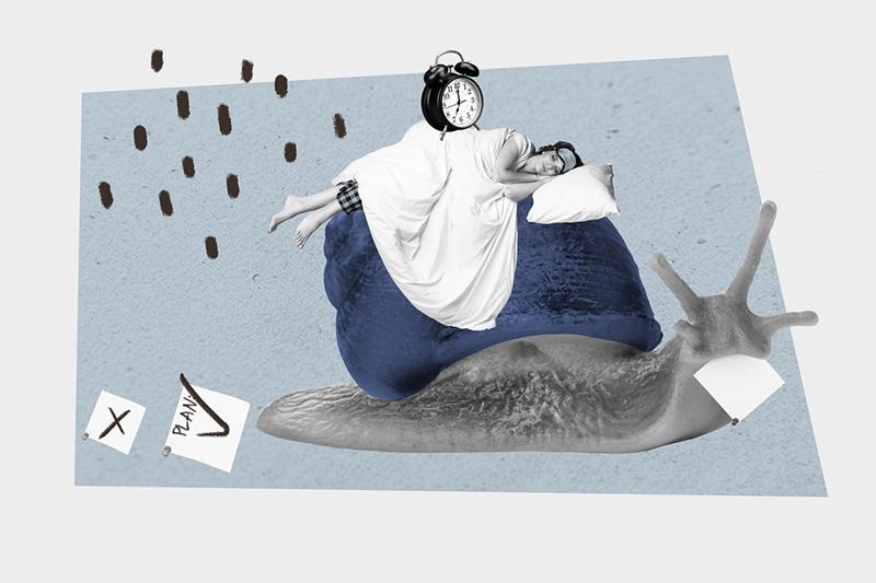 Woman asleep on a snail