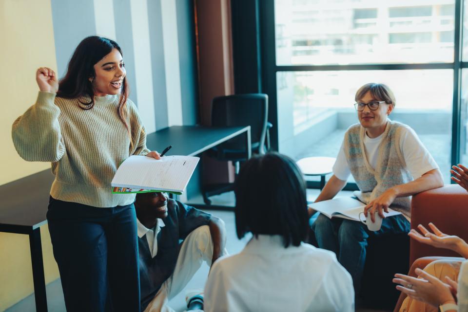 A student presenting to class