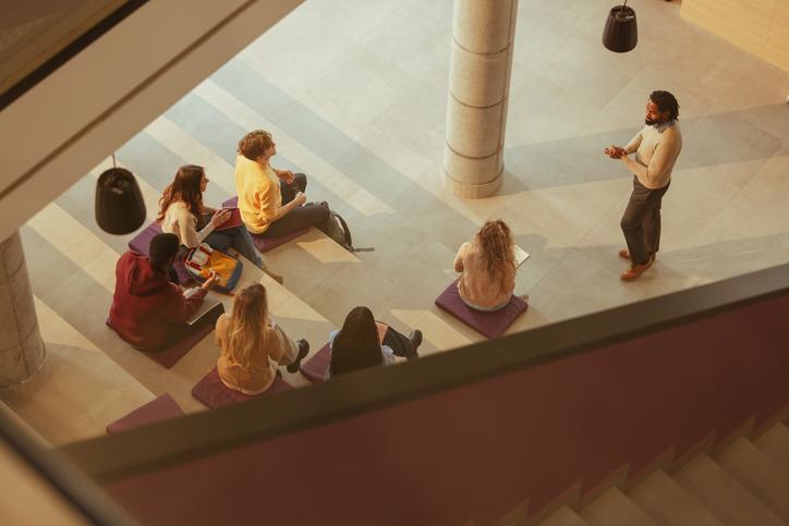 Students in a lecture, pictured from above