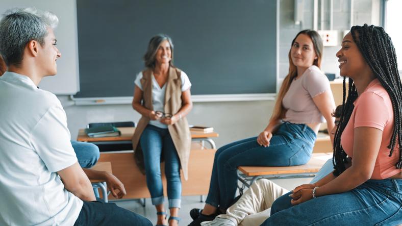 Students happily debate in class
