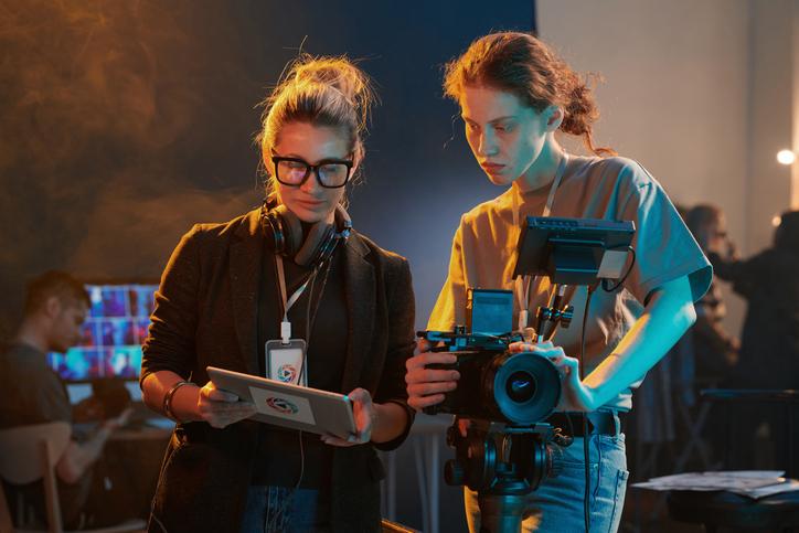 Two women working on a film set
