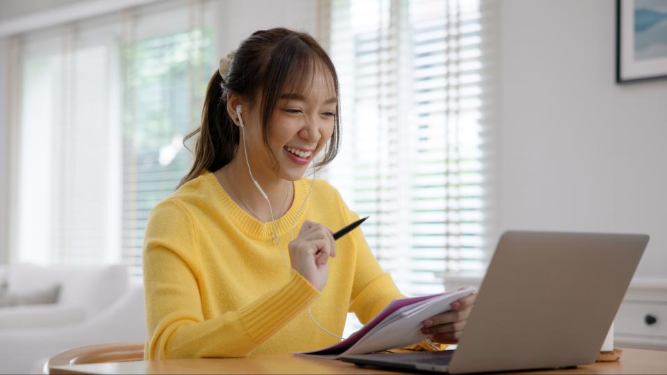 A student having an online meeting