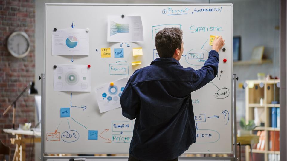 Man using visual brainstorming for business planning