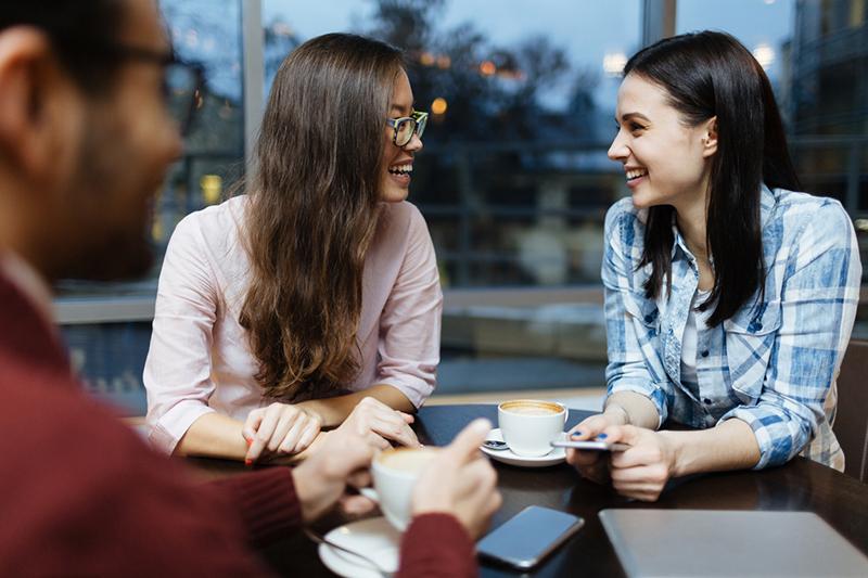 Research students having coffee