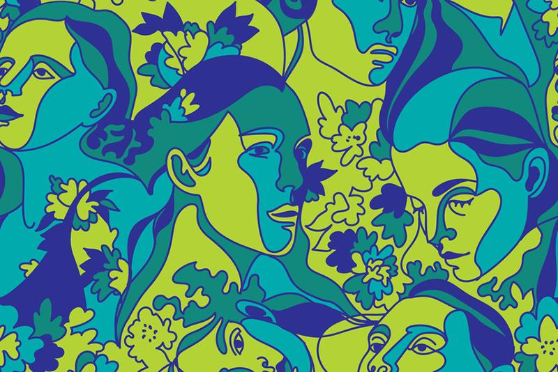 Illustration of faces in blues and greens