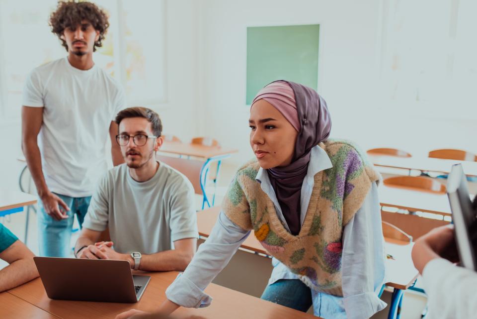 Students in class having a discussion
