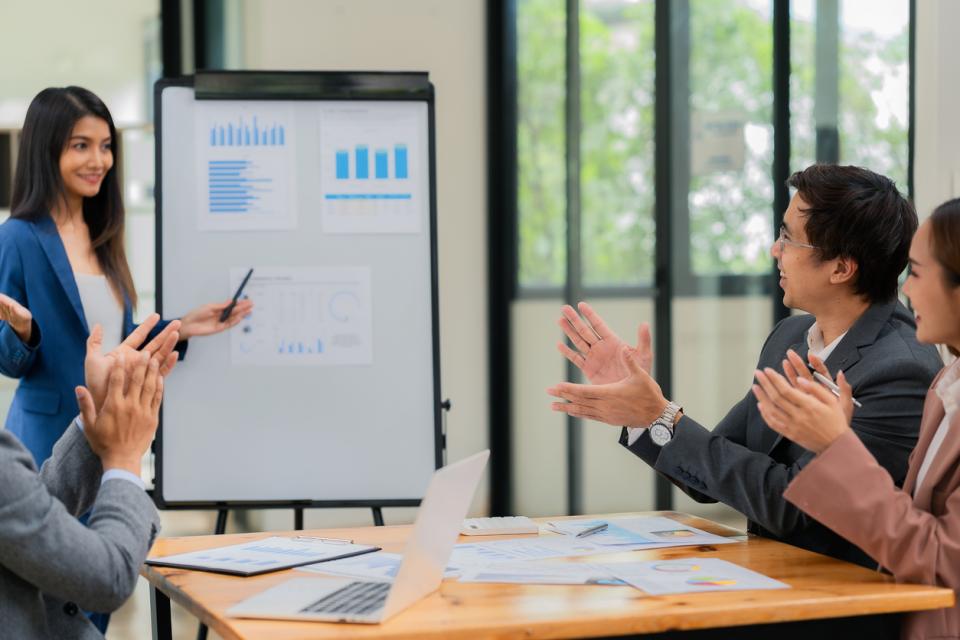 Young researcher making a business pitch