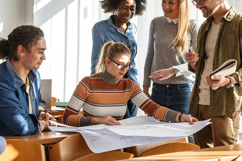 Design students working together in class