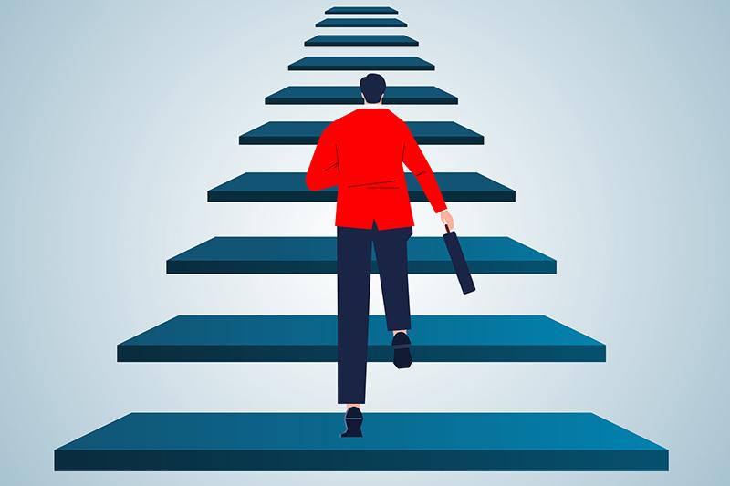 Illustration of man climbing stairs
