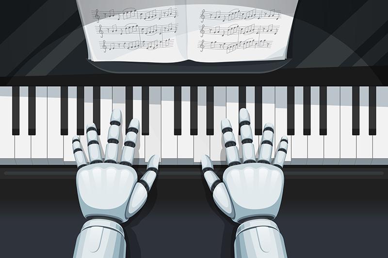 Robot hands playing piano