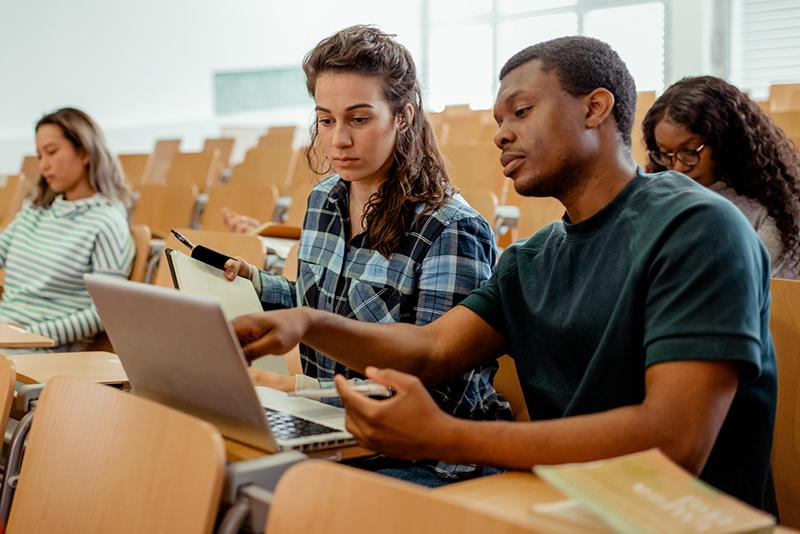 Students doing pairwork in a lecture