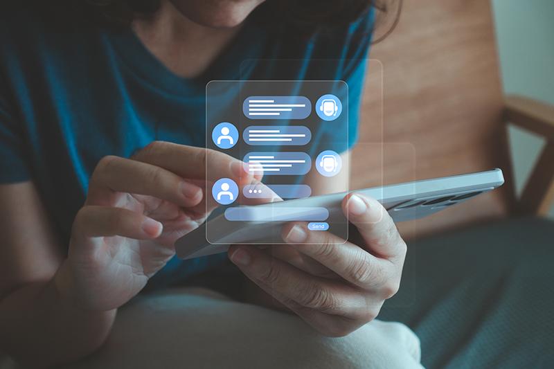 Female student talking to chatbot