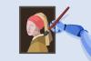 A robot arms paints a portrait