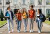 International students laugh together on campus
