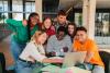 Students work together in the library