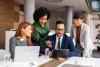 A team collaborates in an office