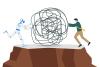Illustration of robot and man on either side of ball of scribble