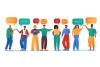 An illustration of students speaking different languages
