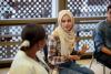 Muslim college-age female students in discussion
